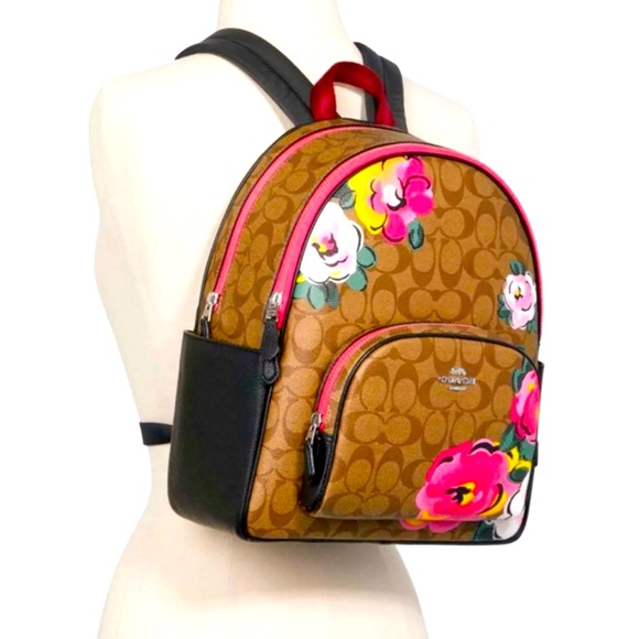 Court Backpack In Signature Canvas With Vintage Rose Print. - Picture 1 of 5